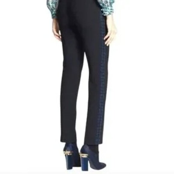 Tory Burch Tobie Black Pants with Blue Tweed Tuxedo Stripe! Size 4. EUC - Picture 2 of 11